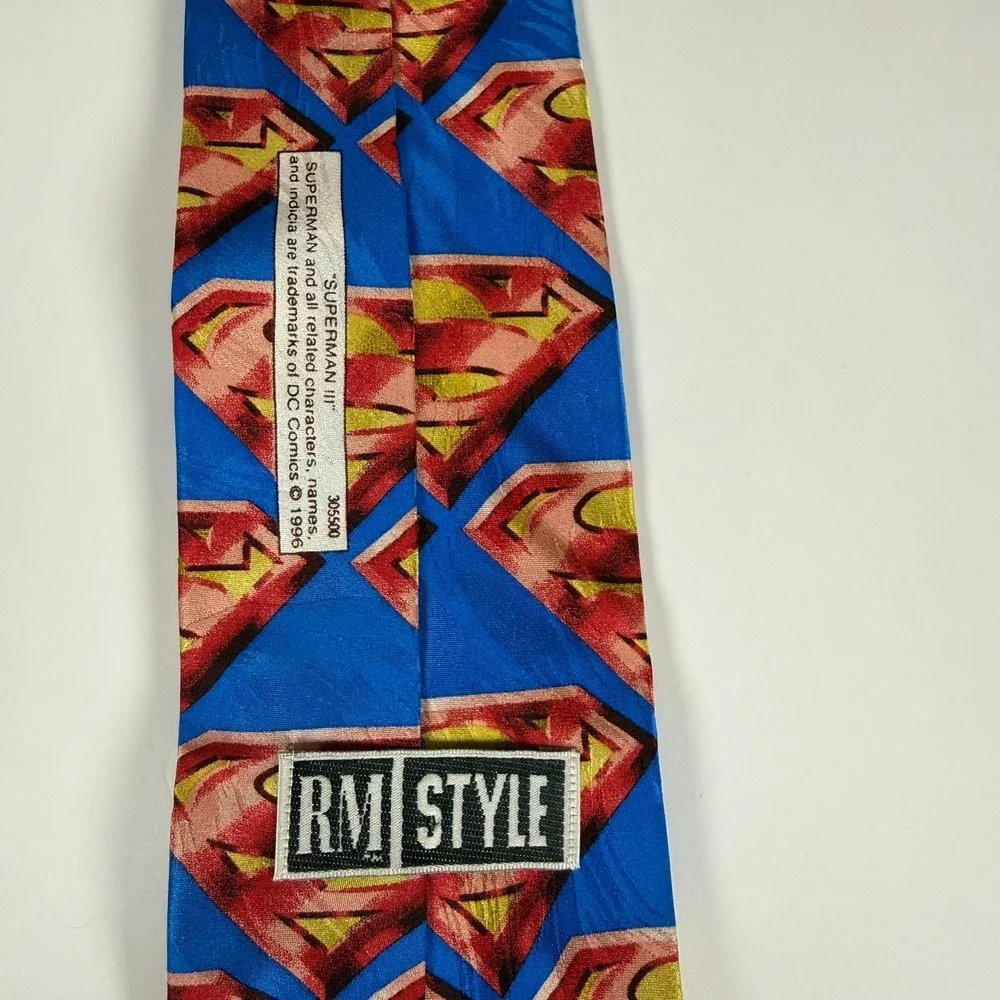 Vintage 1996 Superman DC Comics RM Style 100% Silk Novelty Neck Tie Blue USA